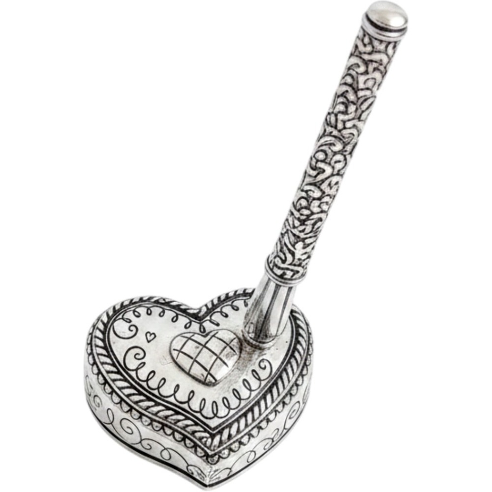 Retired Brighton Heart Desk Pen Set Silver Tone Filigree Scroll Weighted Base
